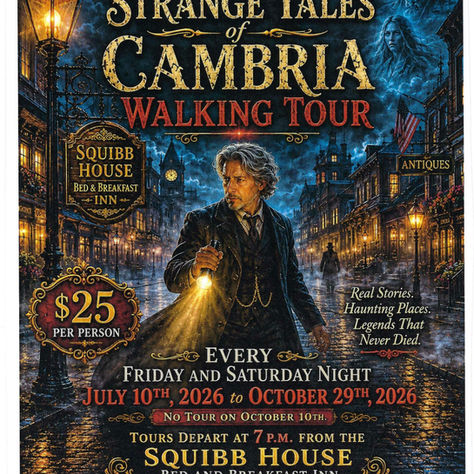 STRANGE TALES OF CAMBRIA WALKING TOUR, EVERY FRIDAY &  SATURDAY IN JULY -OCTOBER 29