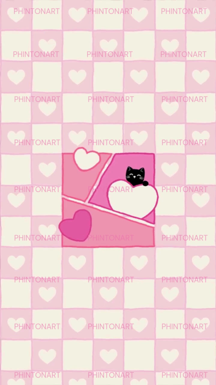 縮圖：Black Cat Series ♥ Cute Pinky Heart Checkered | Miiro Vibes