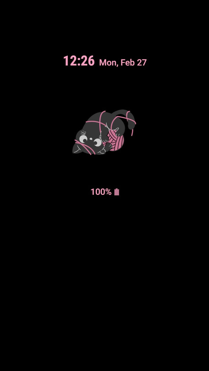 縮圖：Cute Black Cat And Pink Yarn