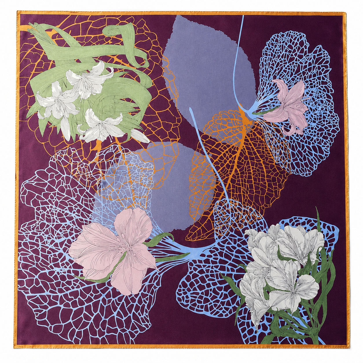 Foulard - 100% PuraSeta Naturale - Stampato e Orlato a Mano