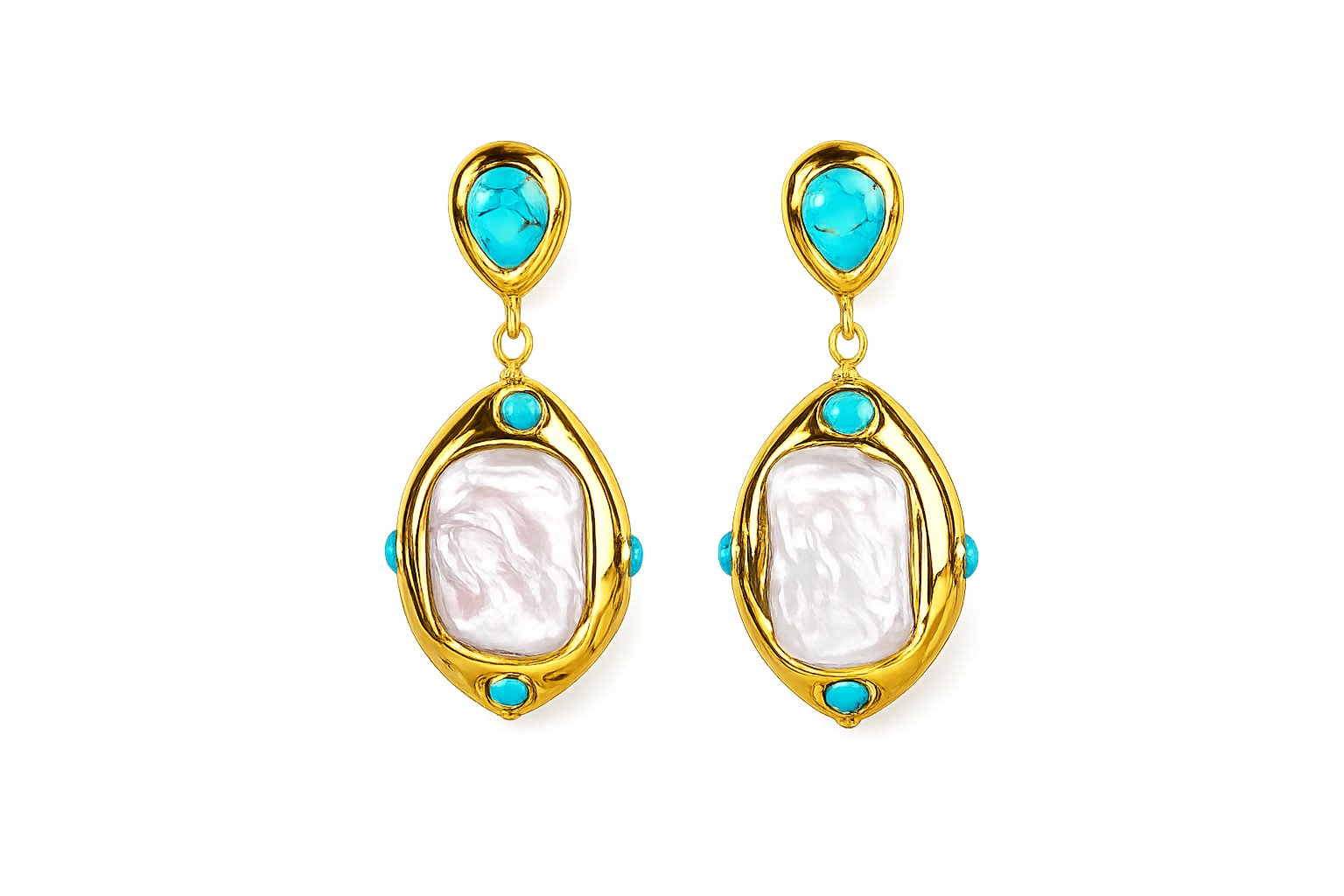 Orecchini con Perle e Turchese - GP Oro 18K - Handmade
