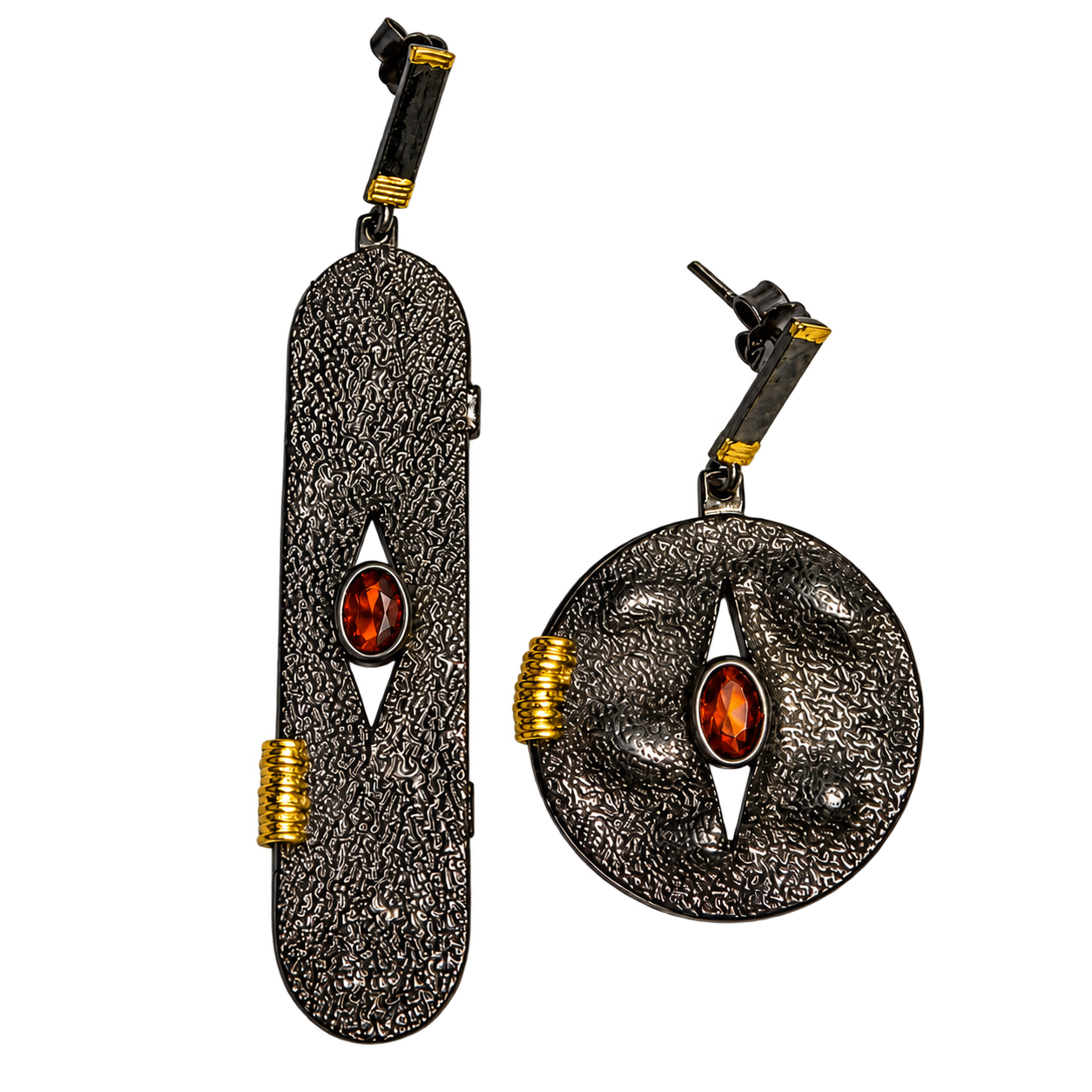 Orecchini Argento 925 Rodio Nero - Zircone Naturale Rosso Rubino