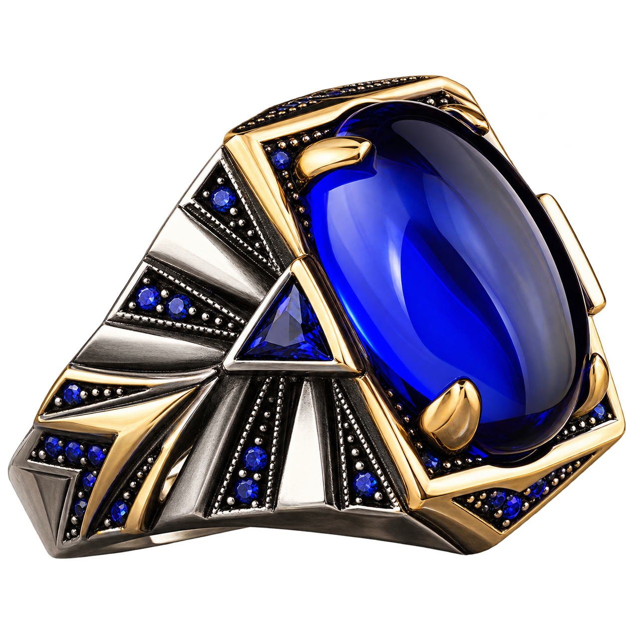 Anello Uomo Chevalier in Argento 925 con Topazio Naturale Blu Cabochon
