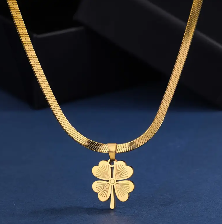 Miniatura: Collana in Acciaio SS 316L placcato ORO 13K con Quadrifoglio Portafortuna