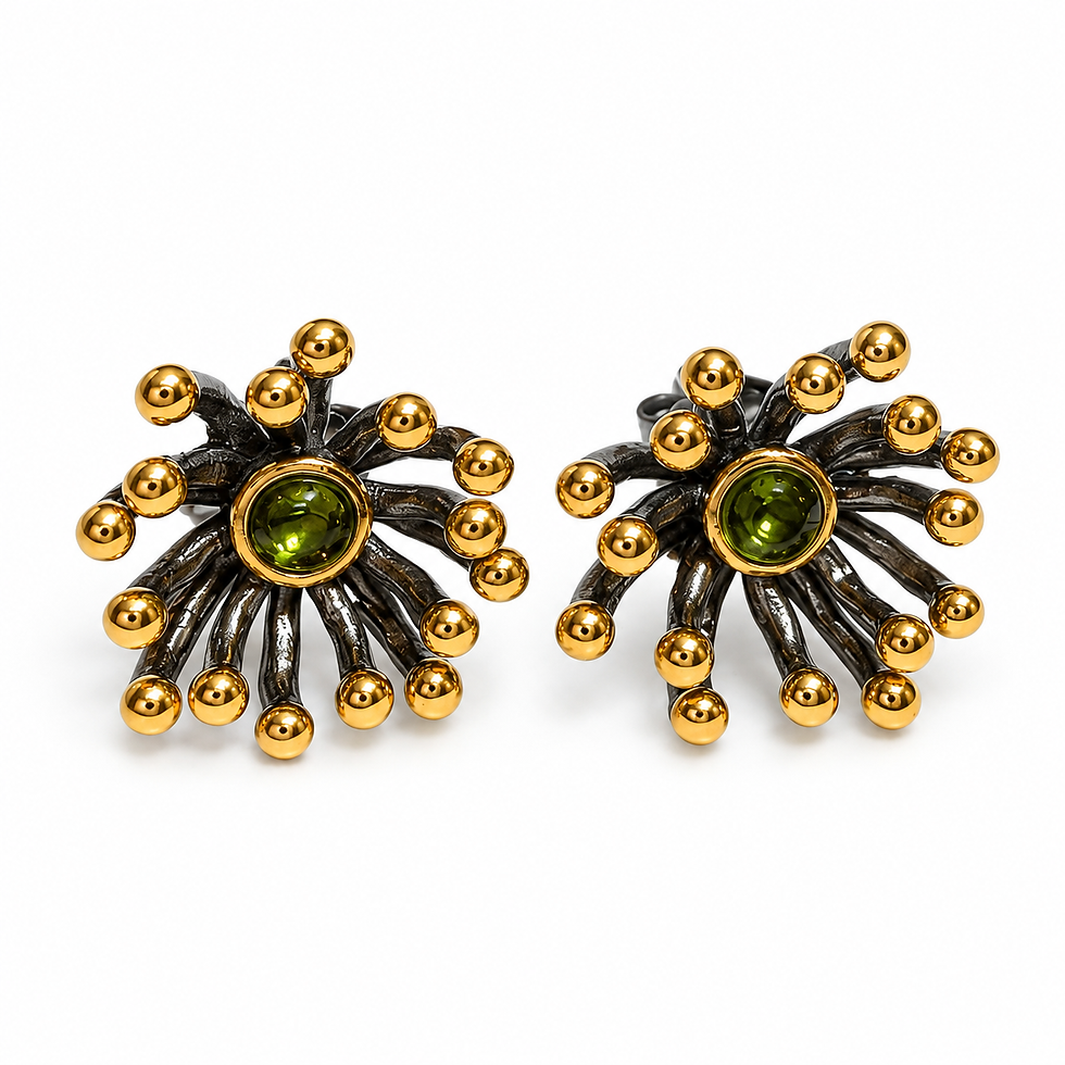 Miniatura: Orecchini Argento 925 Rodio Nero - Zircone Naturale Verde Smeraldo