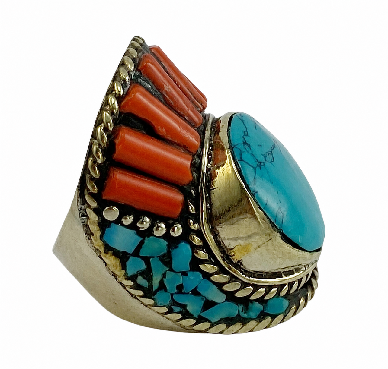 Anello in Argento tibetano e Pietre Naturali