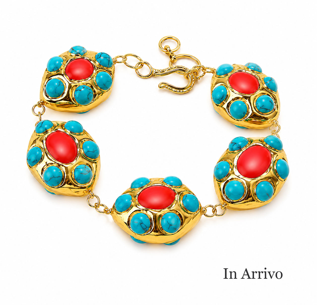 Bracciale con Turchese e Corallo Rosso - GP Oro 18K - Handmade