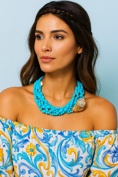 Miniatura: Collana Turchese e Conchiglia - Handmade