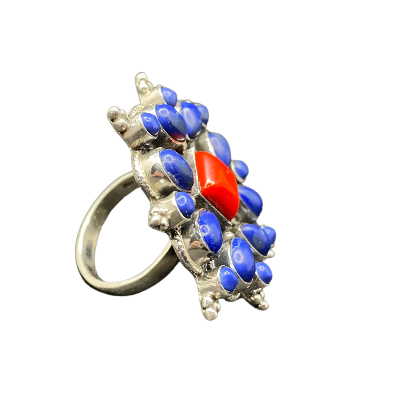 Anello in Argento 925 Sterling con Lapislazzuli e Corallo Rosso