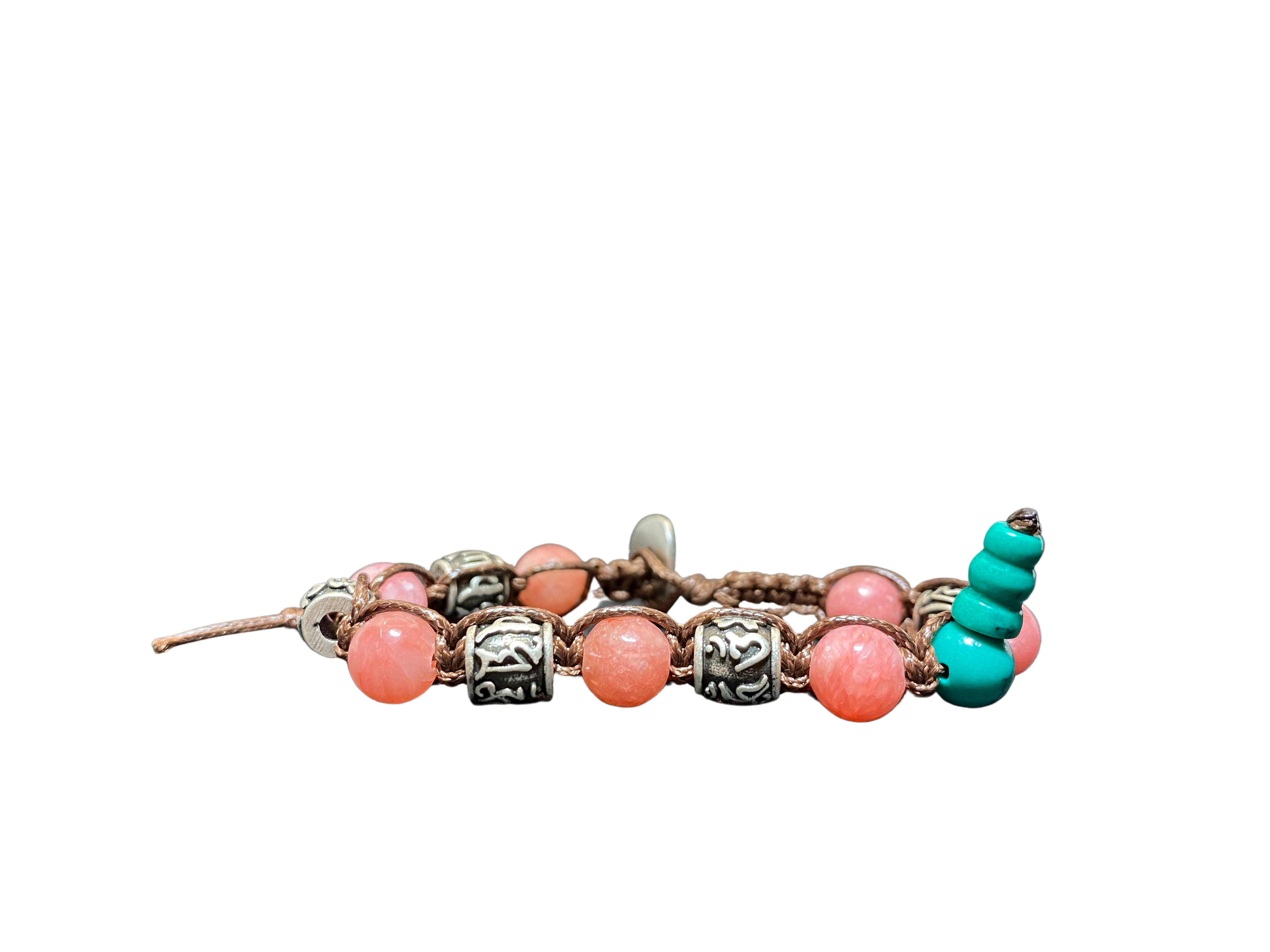 Tamashii-Shamballa Bracciale - Argento 925 - Rodocrosite e Perle Incise