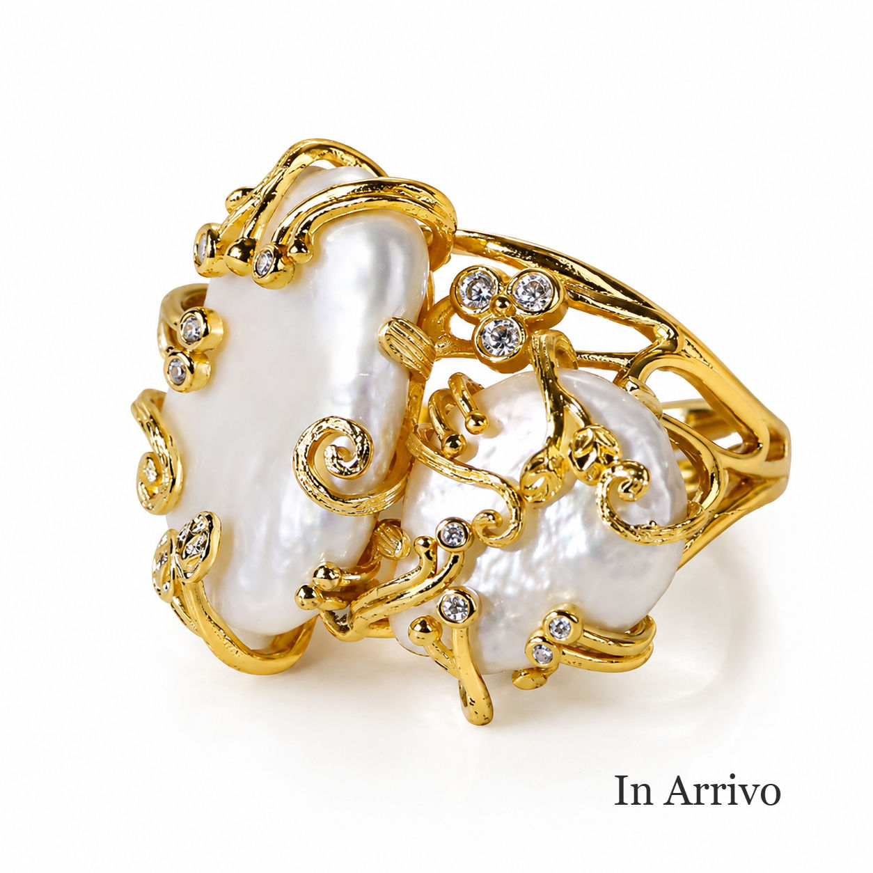 Anello con Perle e Cristalli - GP Oro 18K - Handmade
