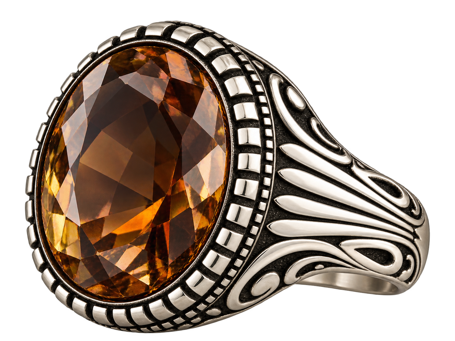 Anello Uomo Chevalier in Argento 925 con Topazio Naturale Cognac