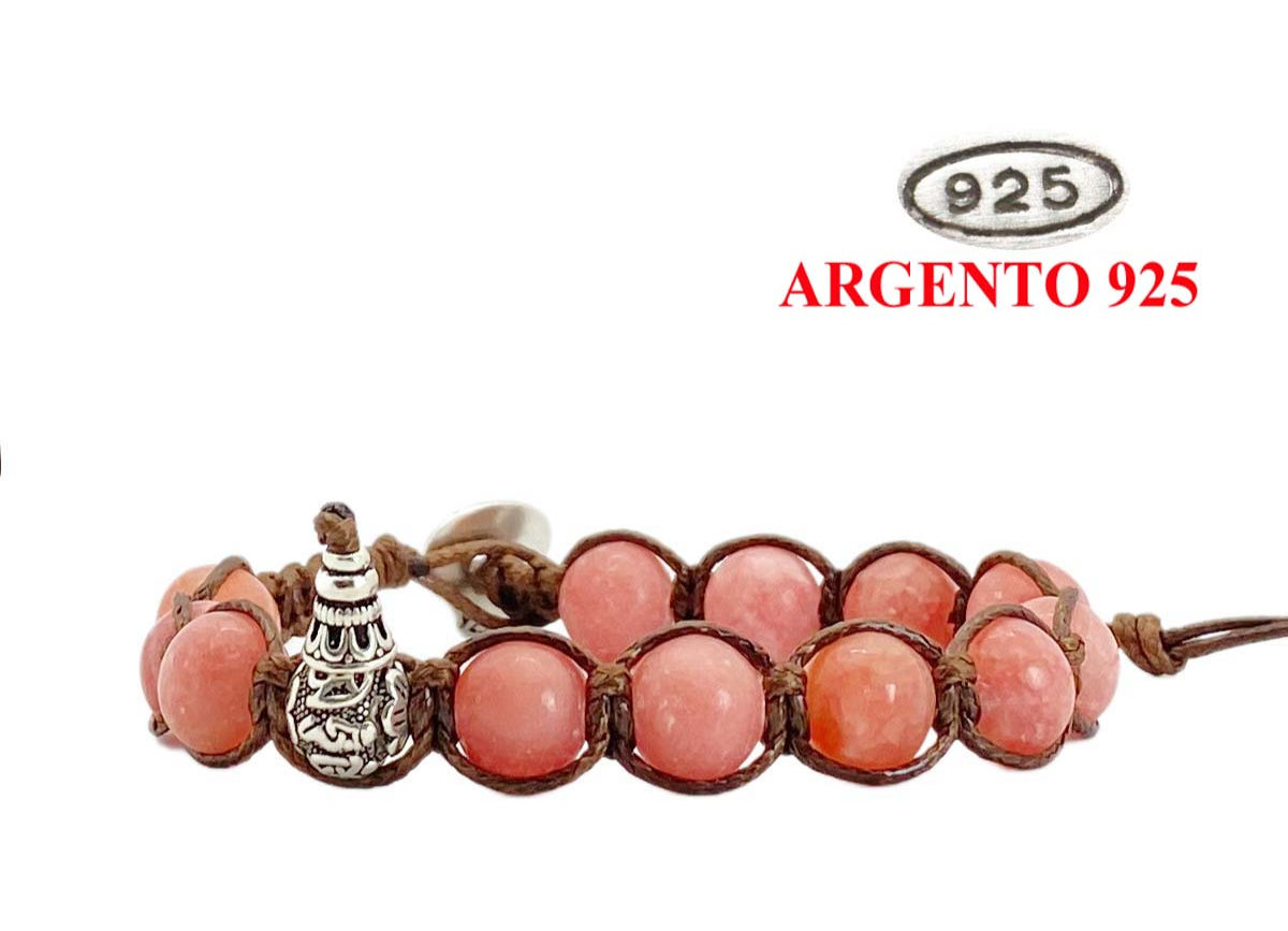 Tamashii Tamashi Shamballa Bracciale Tibetano Tibet Argento 925 Rodocrosite