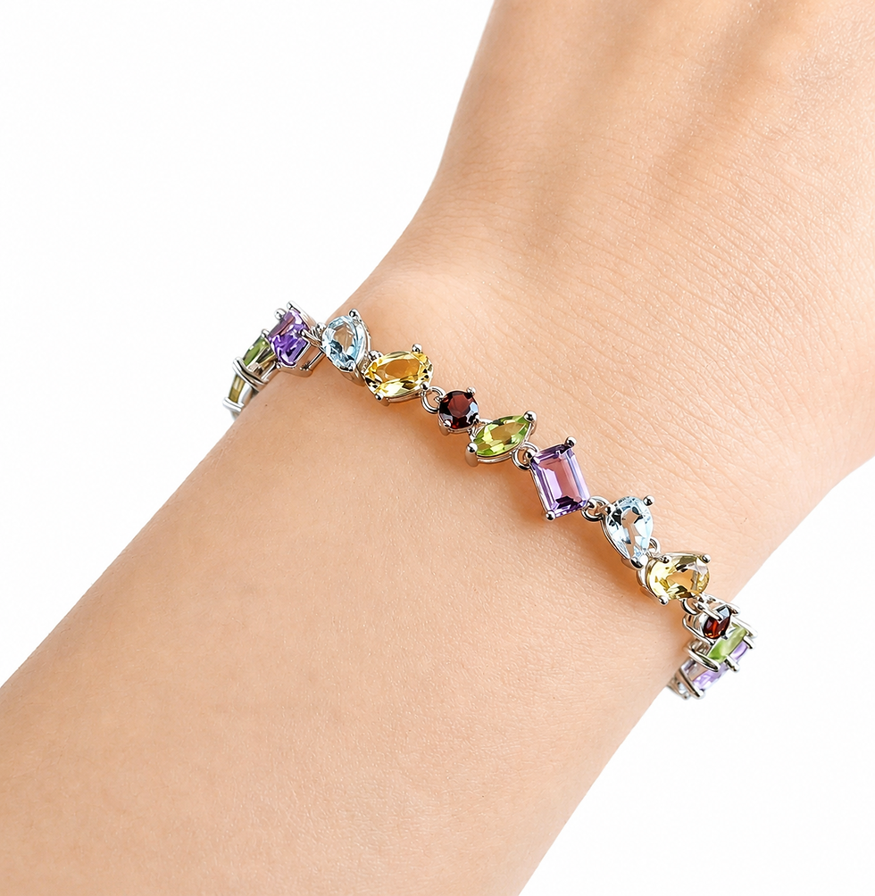 Miniatura: Bracciale Argento 925 Rodiato con Pietre Preziose AMETISTA