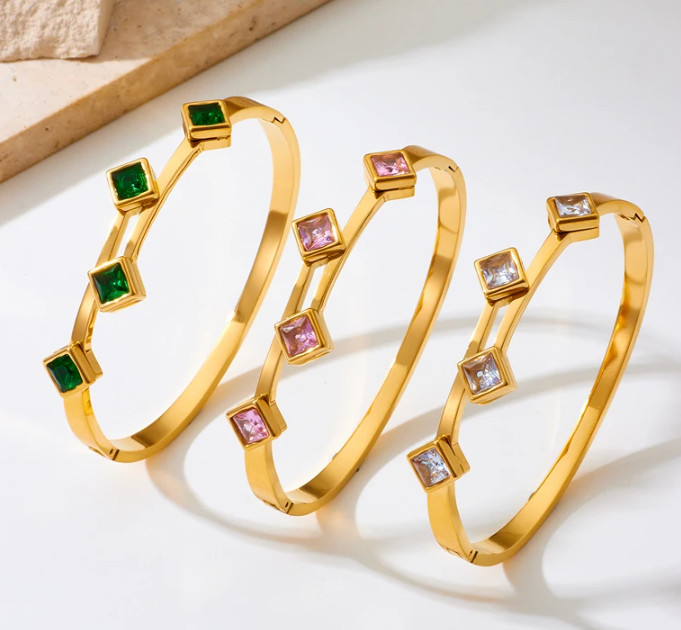 Miniatura: Bracciale in Acciaio SS 316L placcato ORO 13K con cristalli austriaci