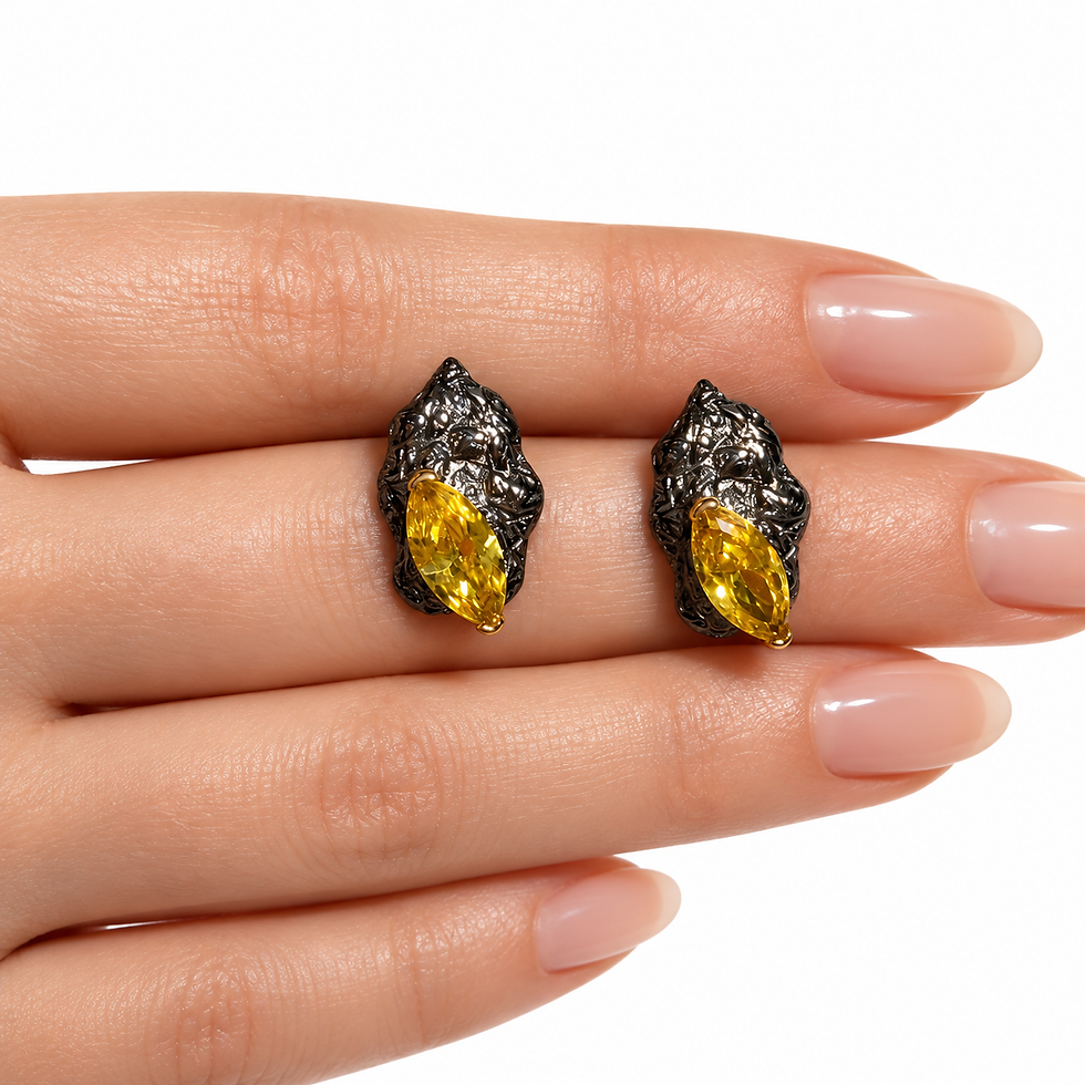 Miniatura: Pendientes plata de ley 925 chapados en Rodio Negro y oro de 18 quilates - Circones Naturales AMARILLOS