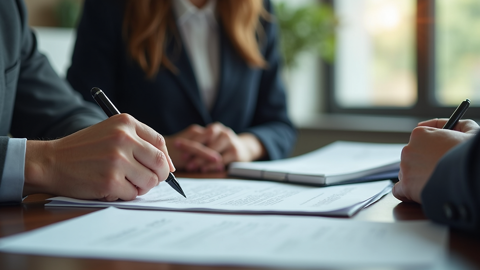 Close-up view of a consultant explaining tax documents to a client in an office