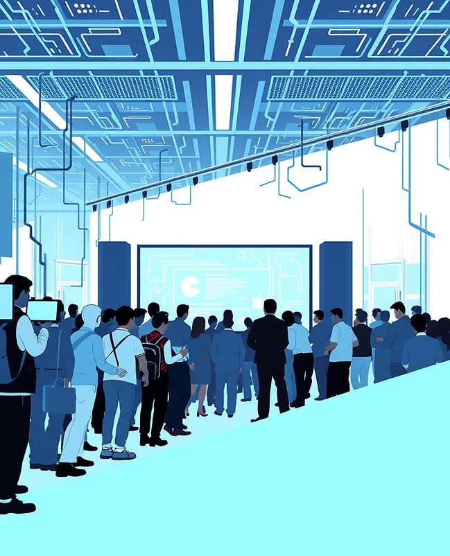 large tech gathering, light blue, white, transparent background.jpg