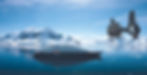 A cruise ship in Antarctica, with a helicopter flying over