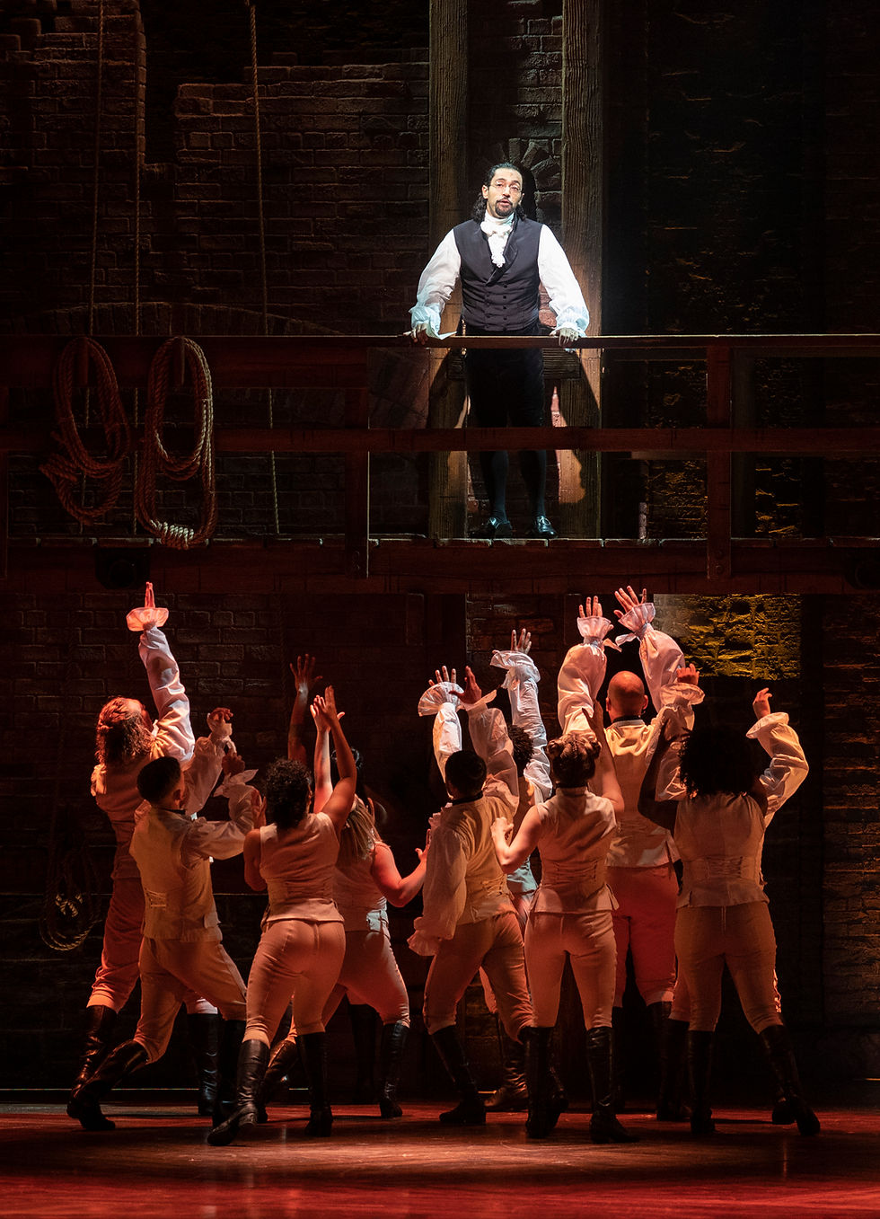 Company of HAMILTON National Tour. Photo credit Joan Marcus 2021. Featured on Round Trip with Colleen Kelly