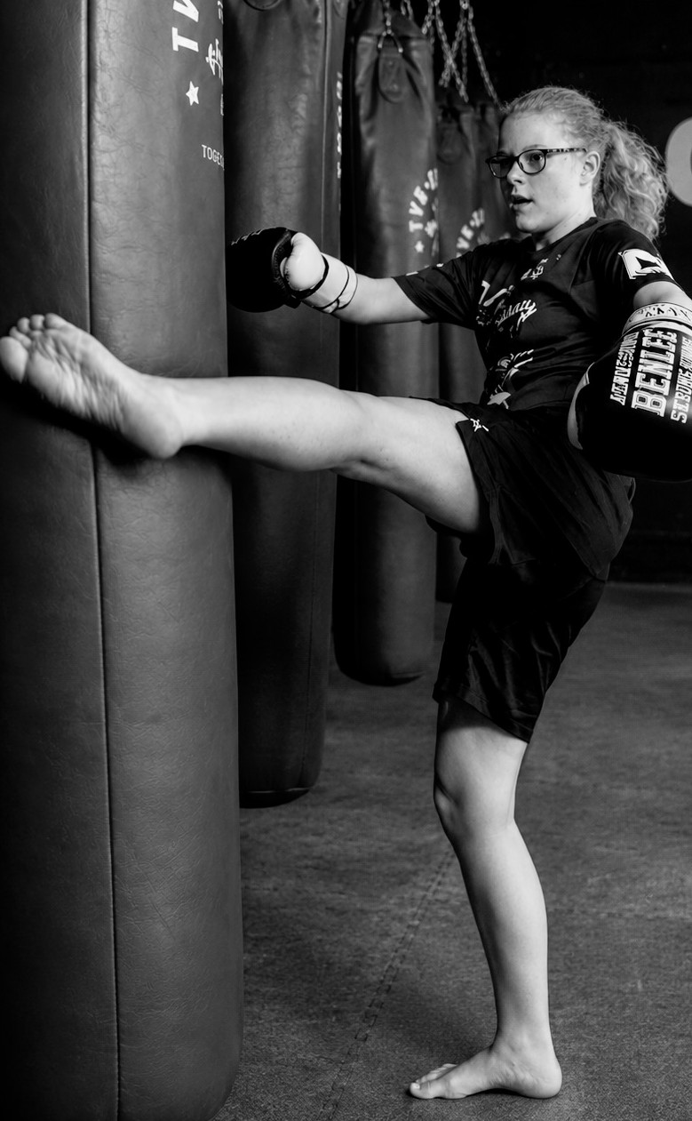 Boxing youth kick