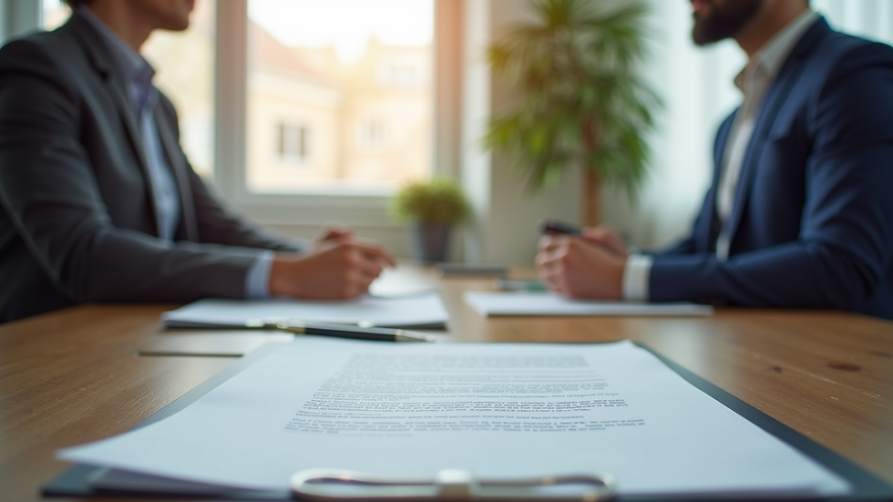 Eye-level view of a consultation room with legal documents on the table