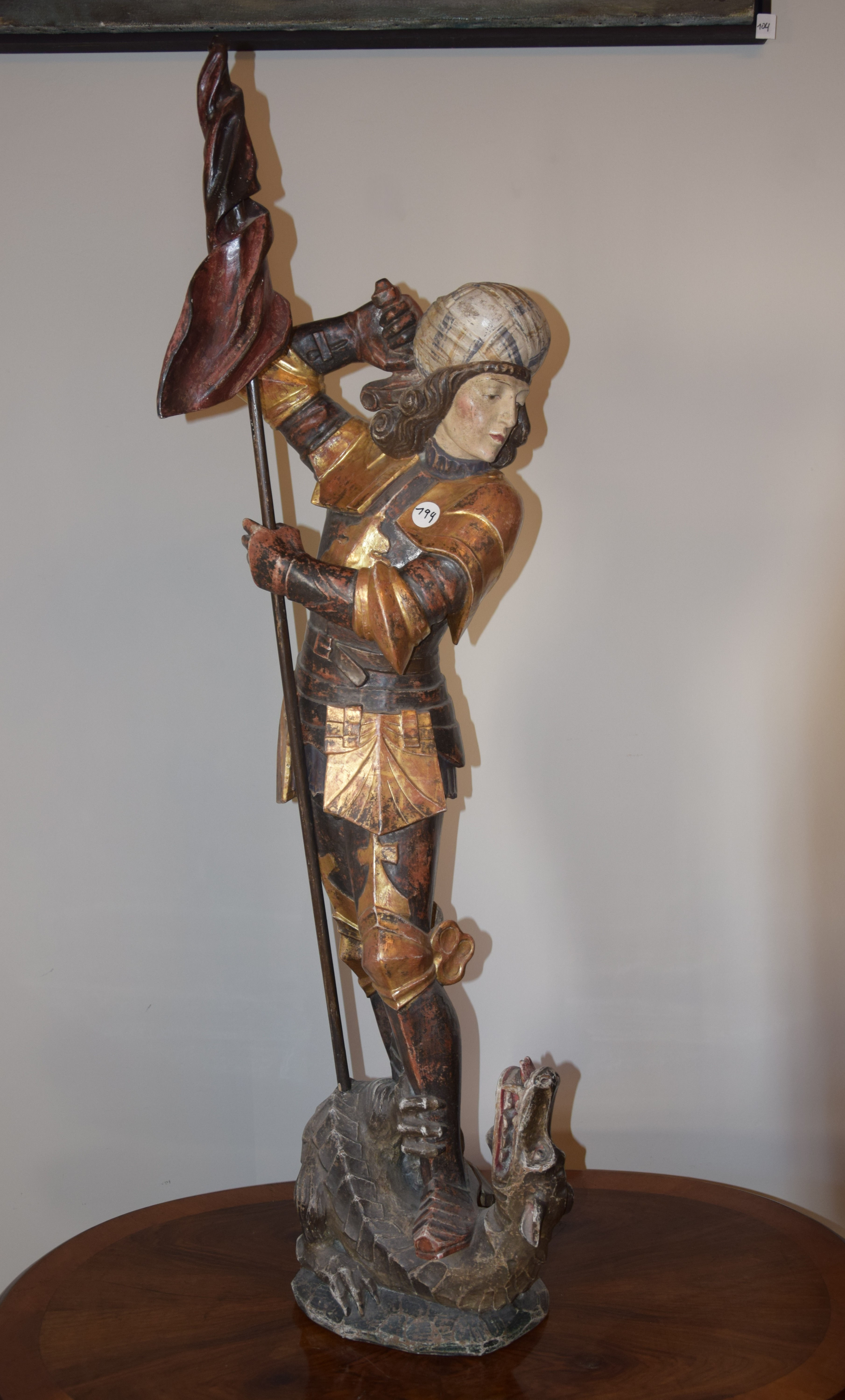 Hl. Georg - Holz vergoldet handgeschnitzt 142x40 cm