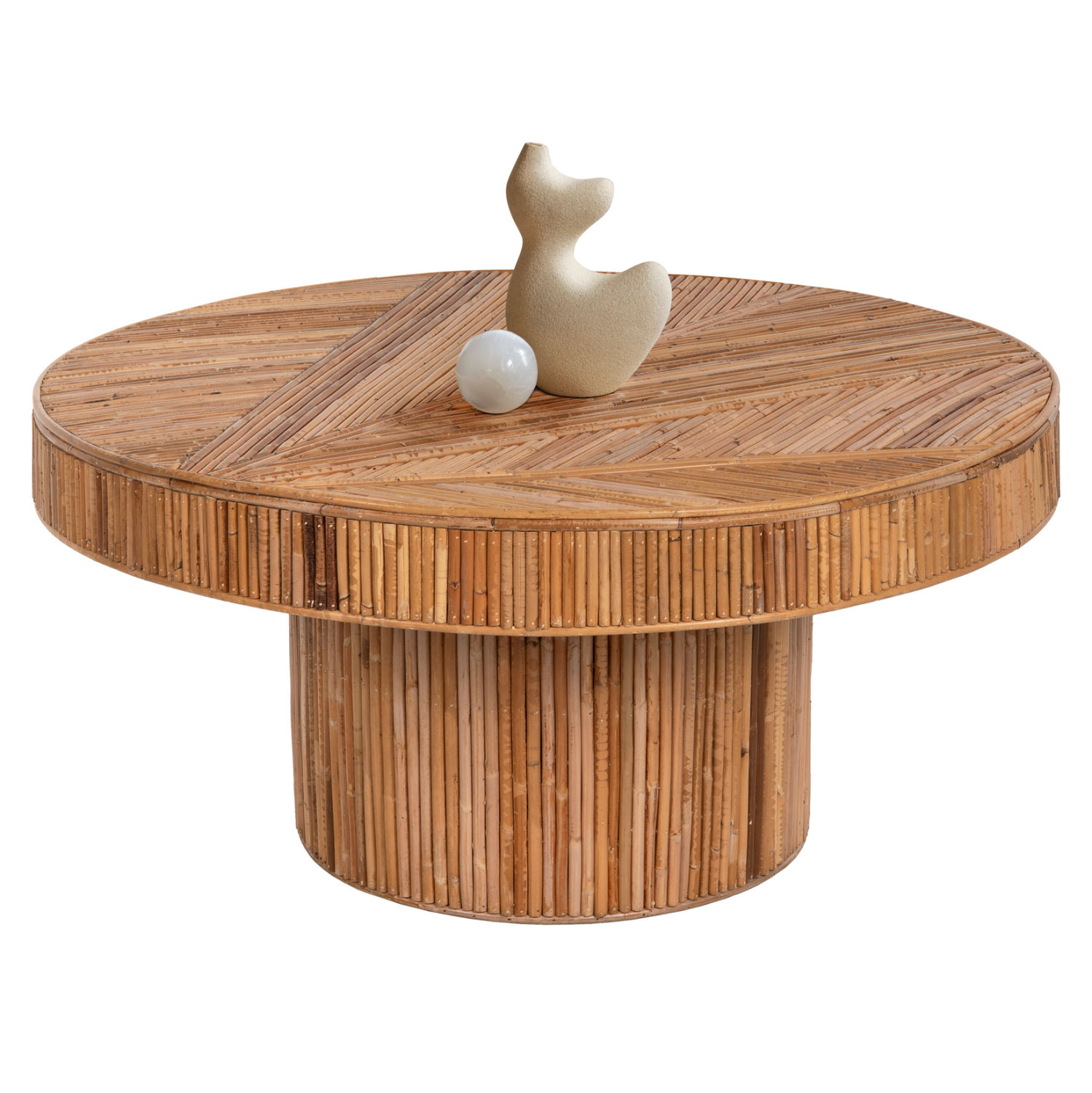 ΤΡΑΠΕΖΙ ΣΑΛΟΝΙΟΥ ΣΤΡΟΓΓΥΛΟ  RATTAN ΧΡΩΜΑ ΦΥΣΙΚΟ Φ100x50Y εκ.