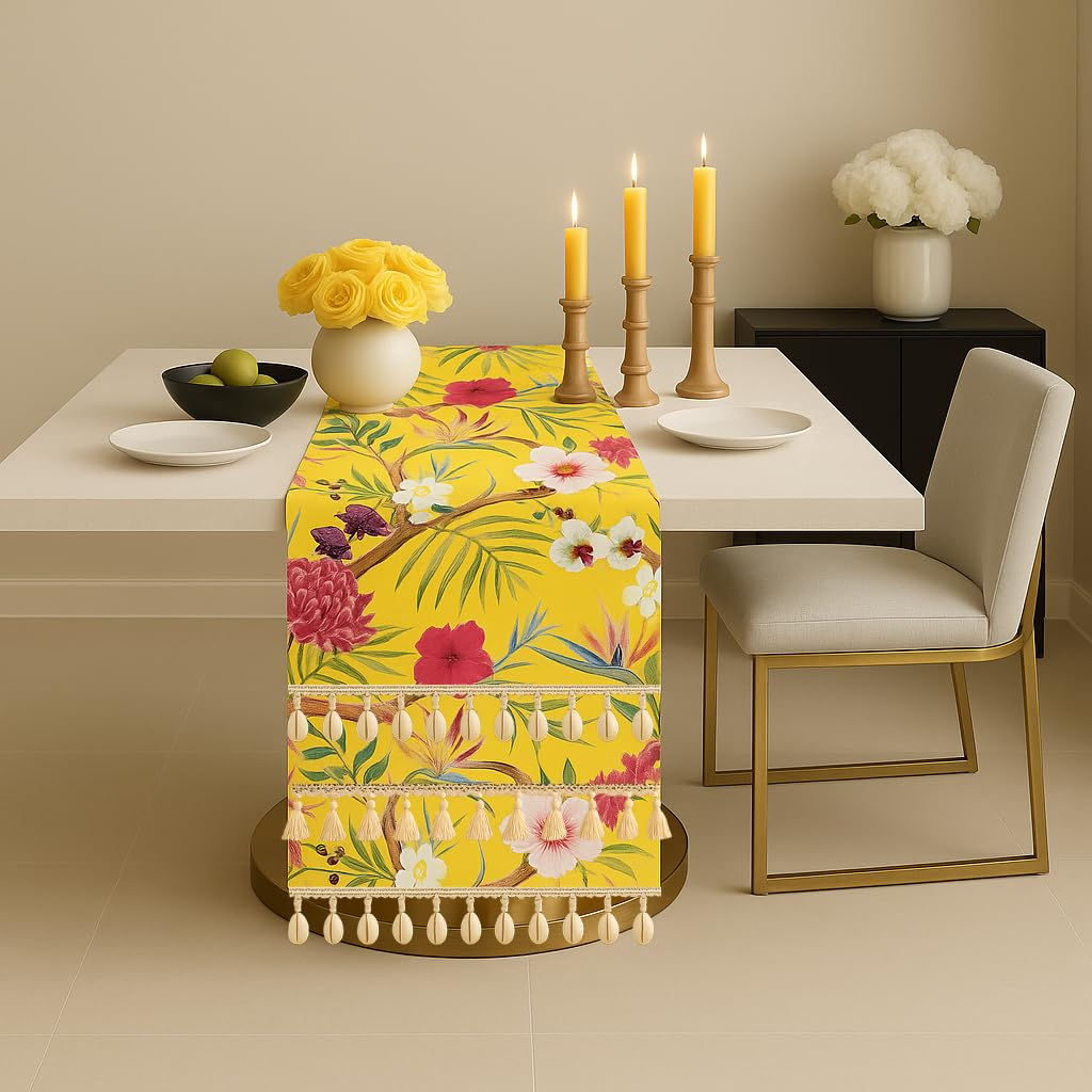 Yellow Floral Multicoloured Table Runner |Nightstand, Bed Side Table Cabinet