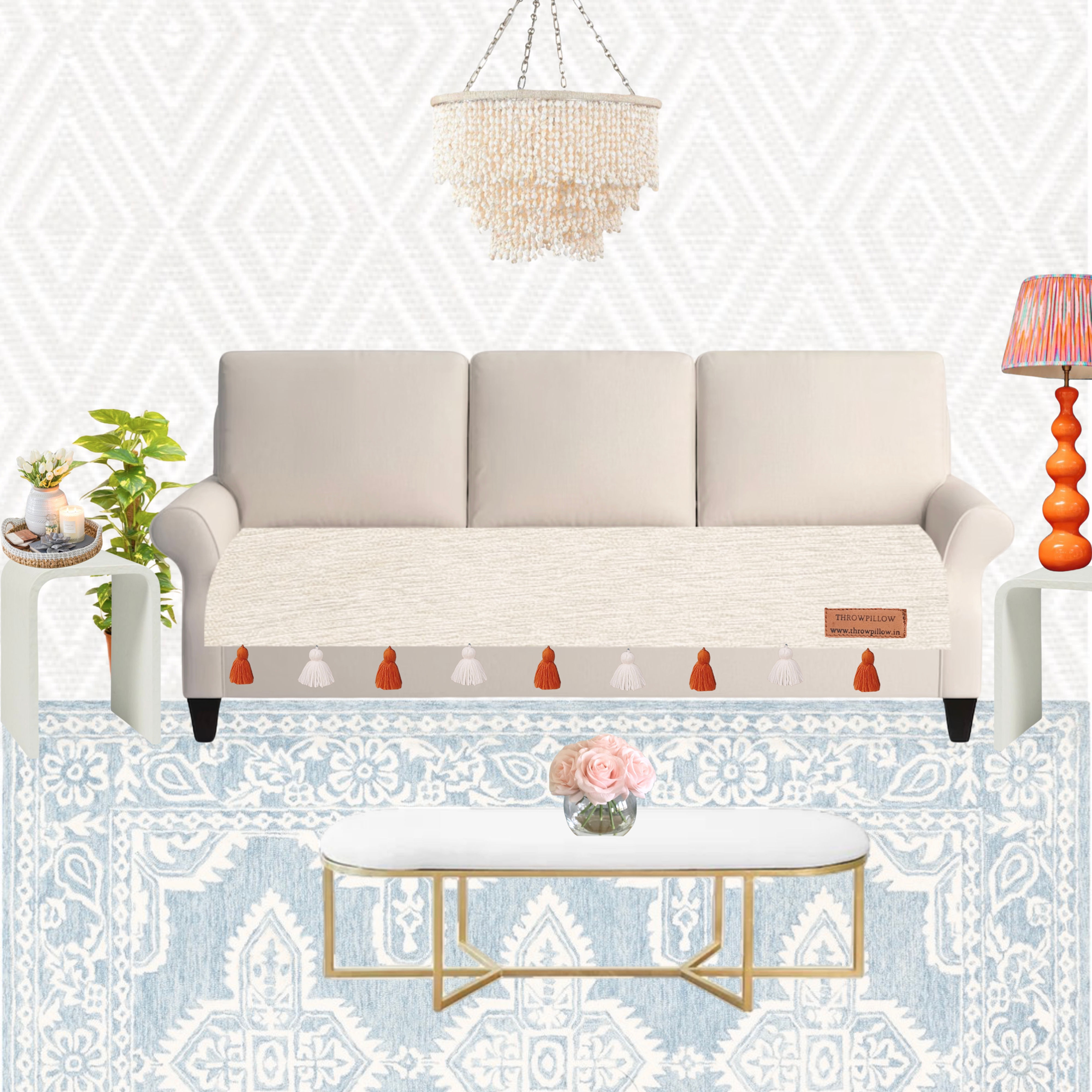 Three-Seater Sofa Cover: Customizable Durable Neutral Seat Cover With Tassels