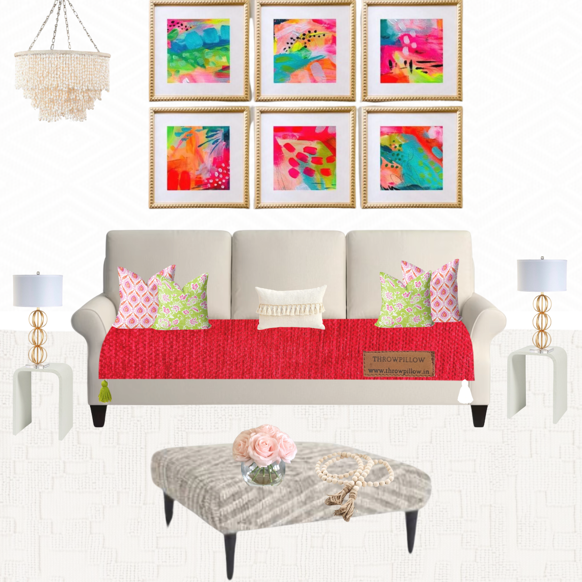 Customisable Solid Anti Slip 3 Seater Sofa Seat Cover- Corner Tassel