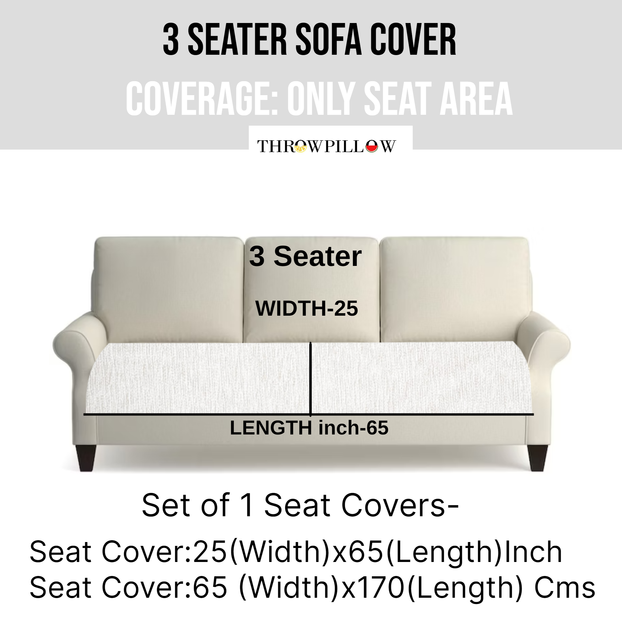 Three-Seater Sofa Cover: Customizable Neutral Seat & Back Cover