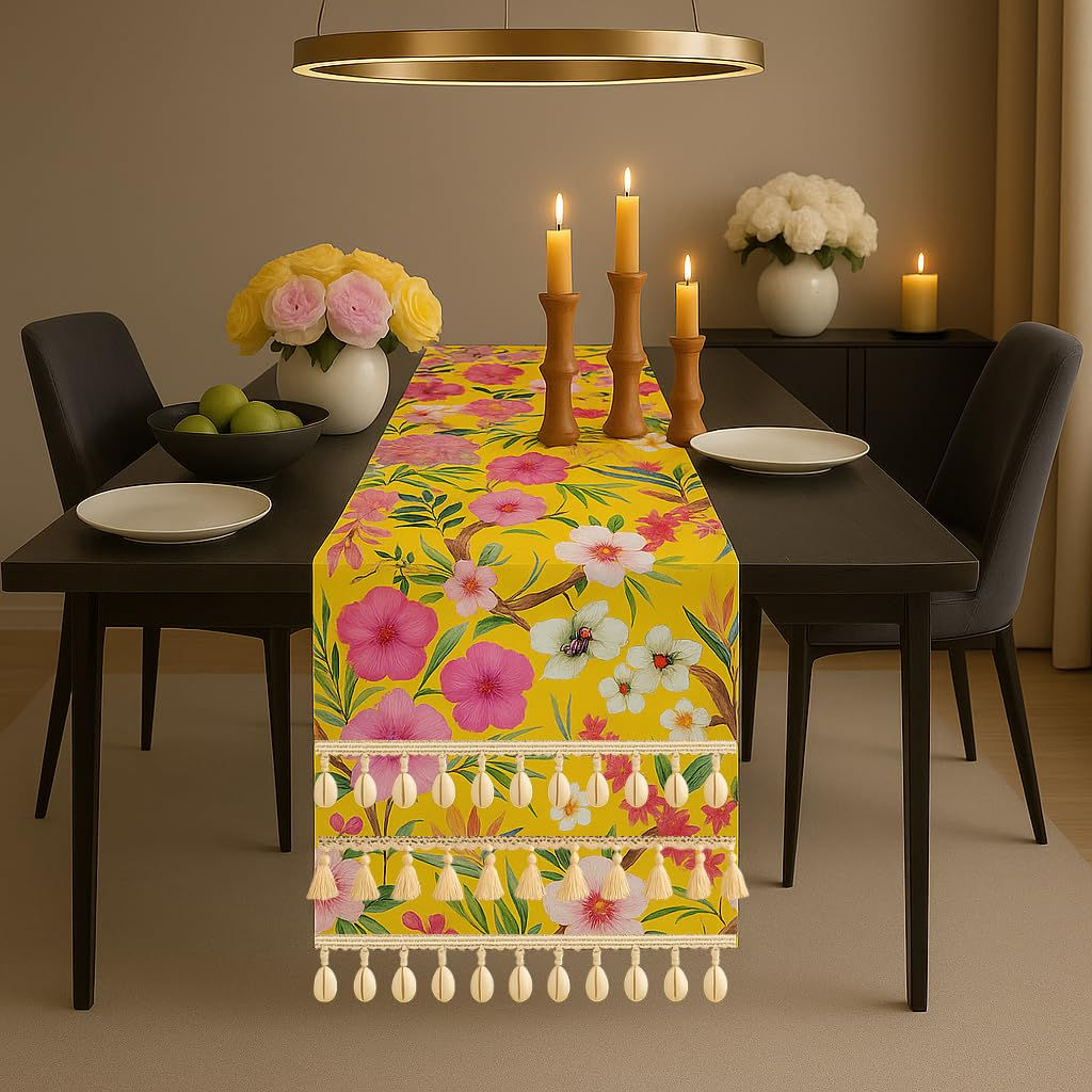 Yellow Floral Multicoloured Table Runner |Nightstand, Bed Side Table Cabinet