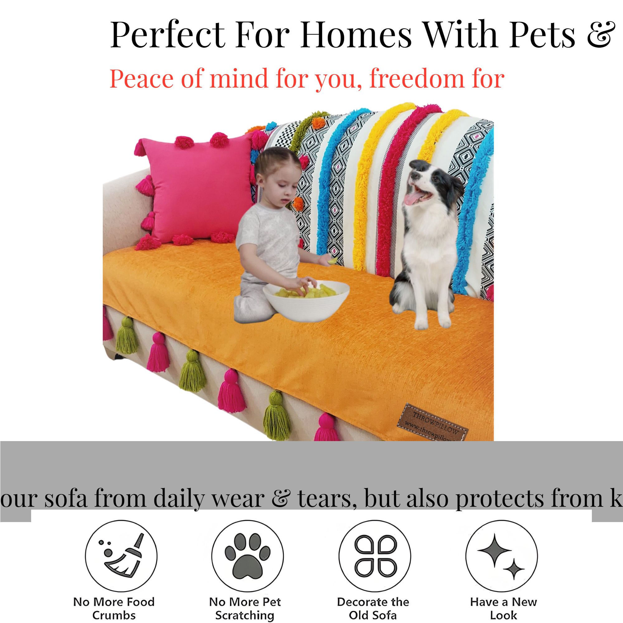 3-Seater Sofa Cover: Customizable Bohemian Seat & Back Cover