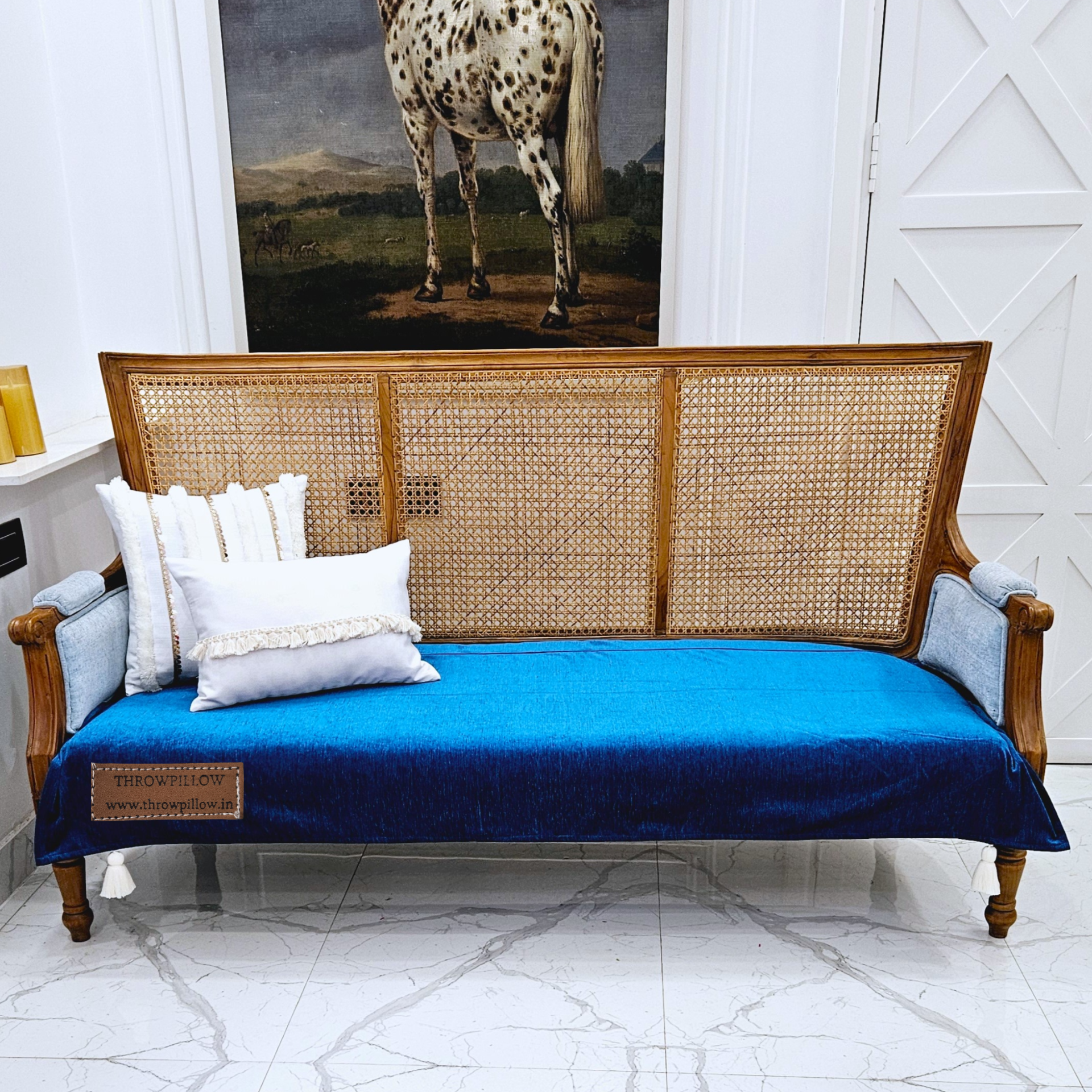 Customisable Solid Anti Slip 3 Seater Sofa Seat Cover- Corner Tassel
