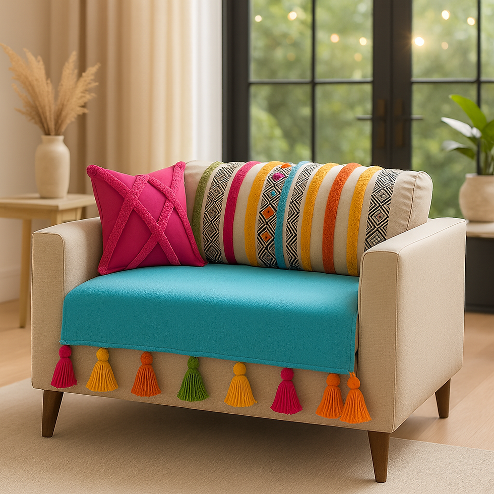 Thumbnail: Two-Seater Designer Trendy Ice Blue Bohemian Custmisable Sofa Cover Set