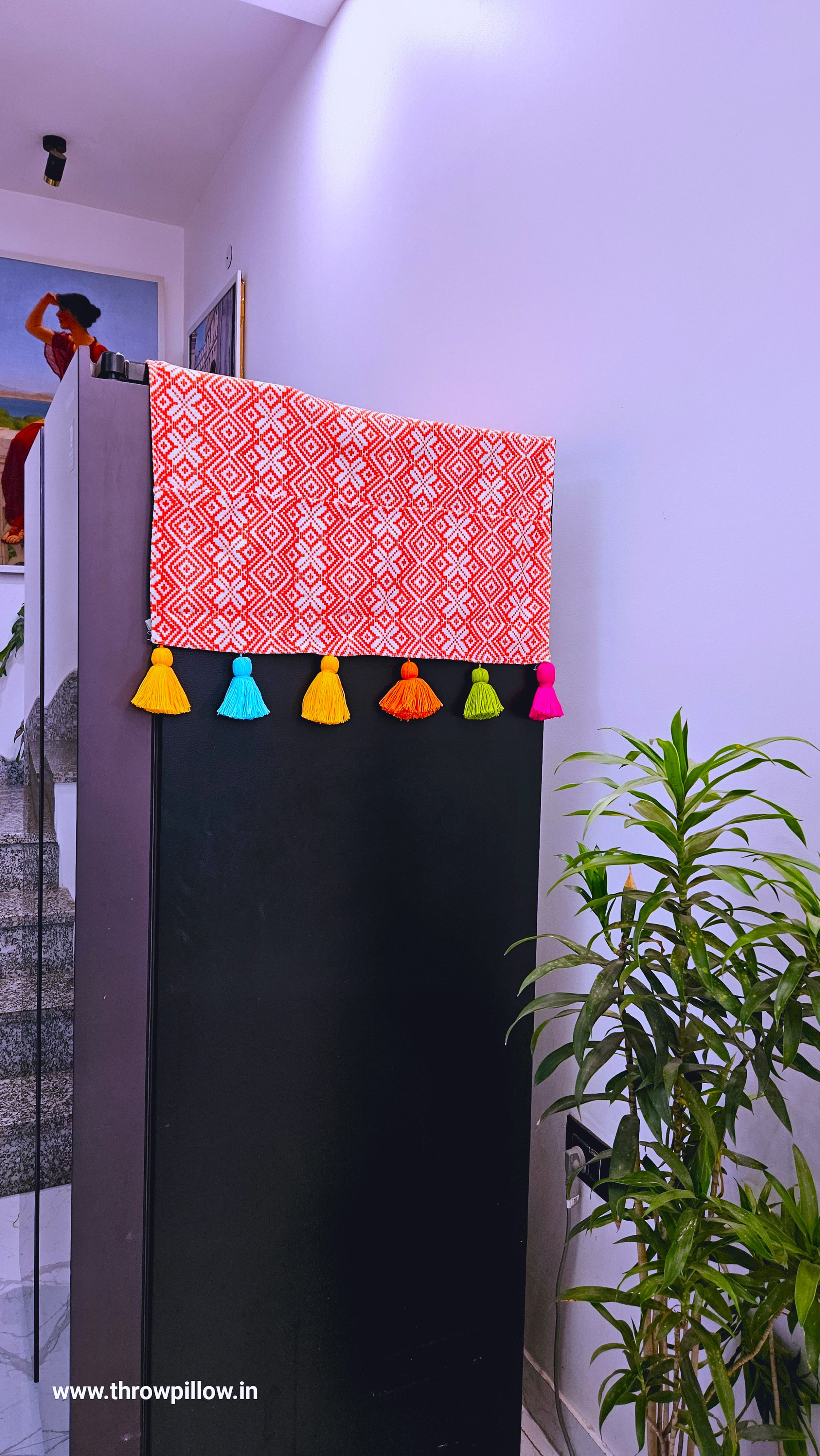 Orange Aztec Fridge Cover with Tassels