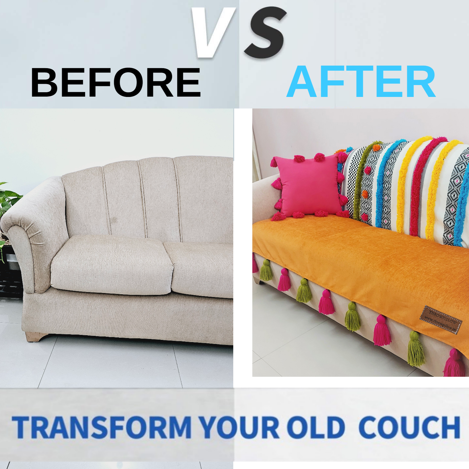 3-Seater Sofa Cover: Customizable Bohemian Seat & Back Cover