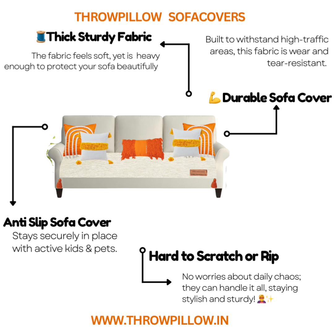 Customisable Solid Anti Slip 3 Seater Sofa Seat Cover- Corner Tassel
