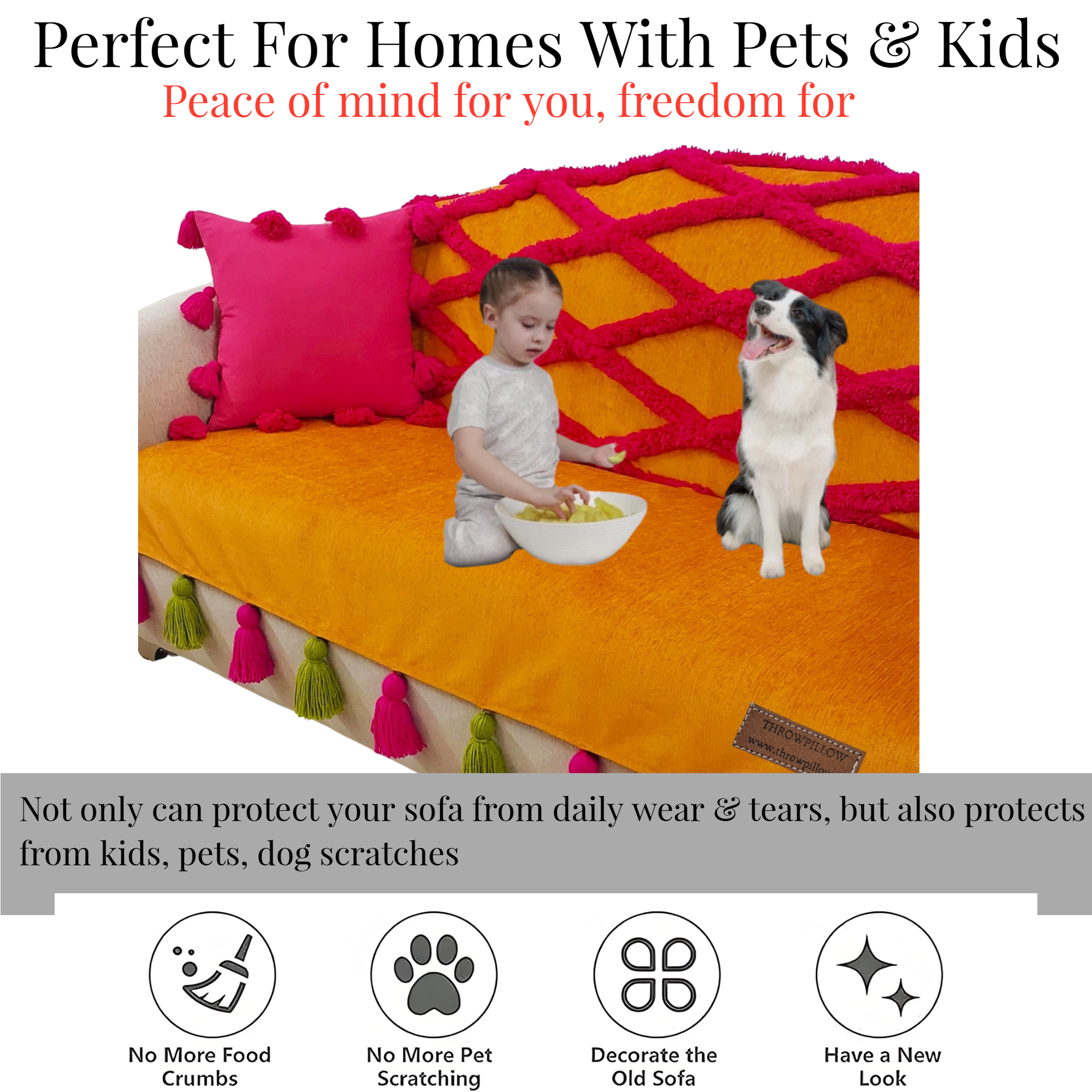 3-Seater Sofa Cover: Customizable Diamond Tufted Seat & Back Cover