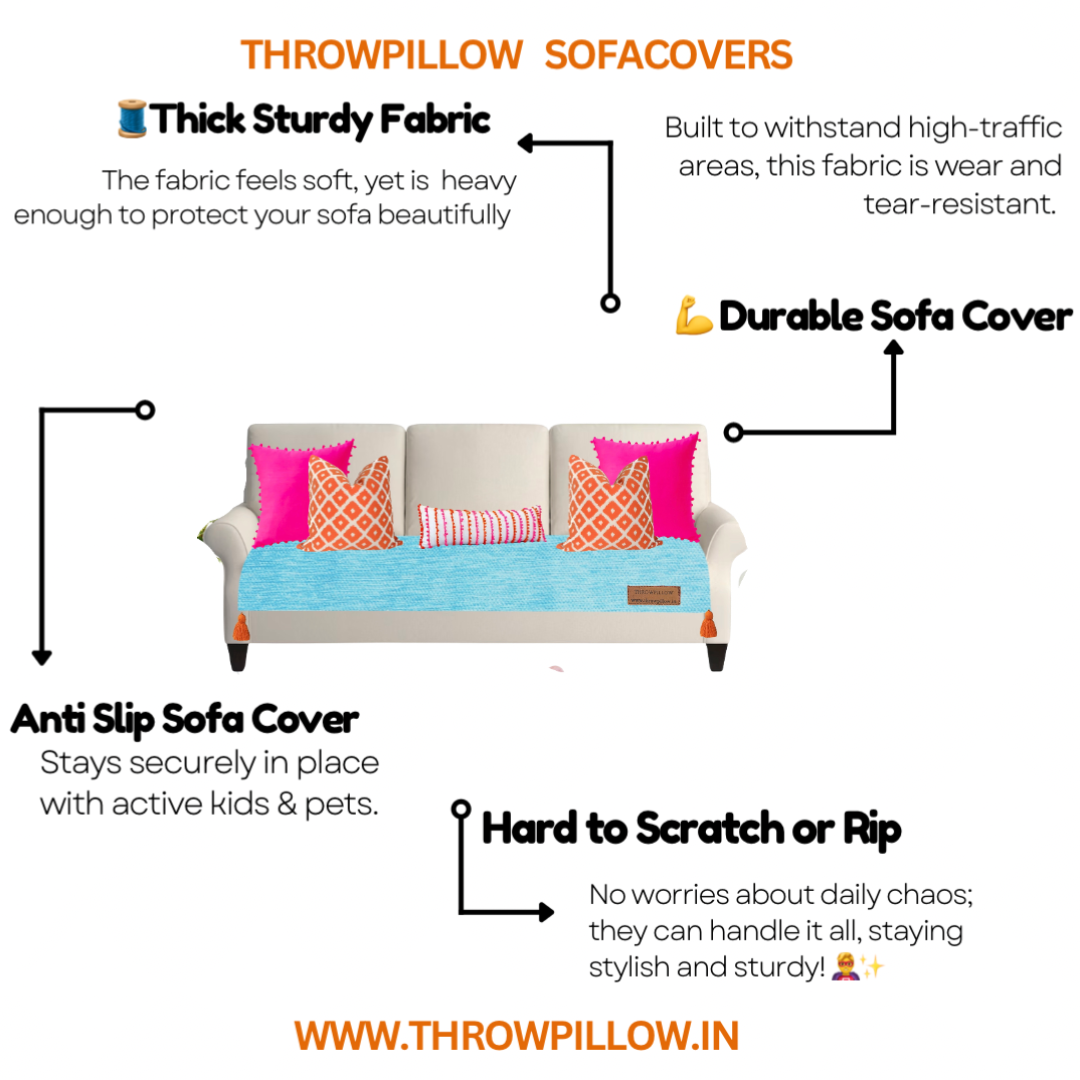 Customisable Solid Anti Slip 3 Seater Sofa Seat Cover- Corner Tassel