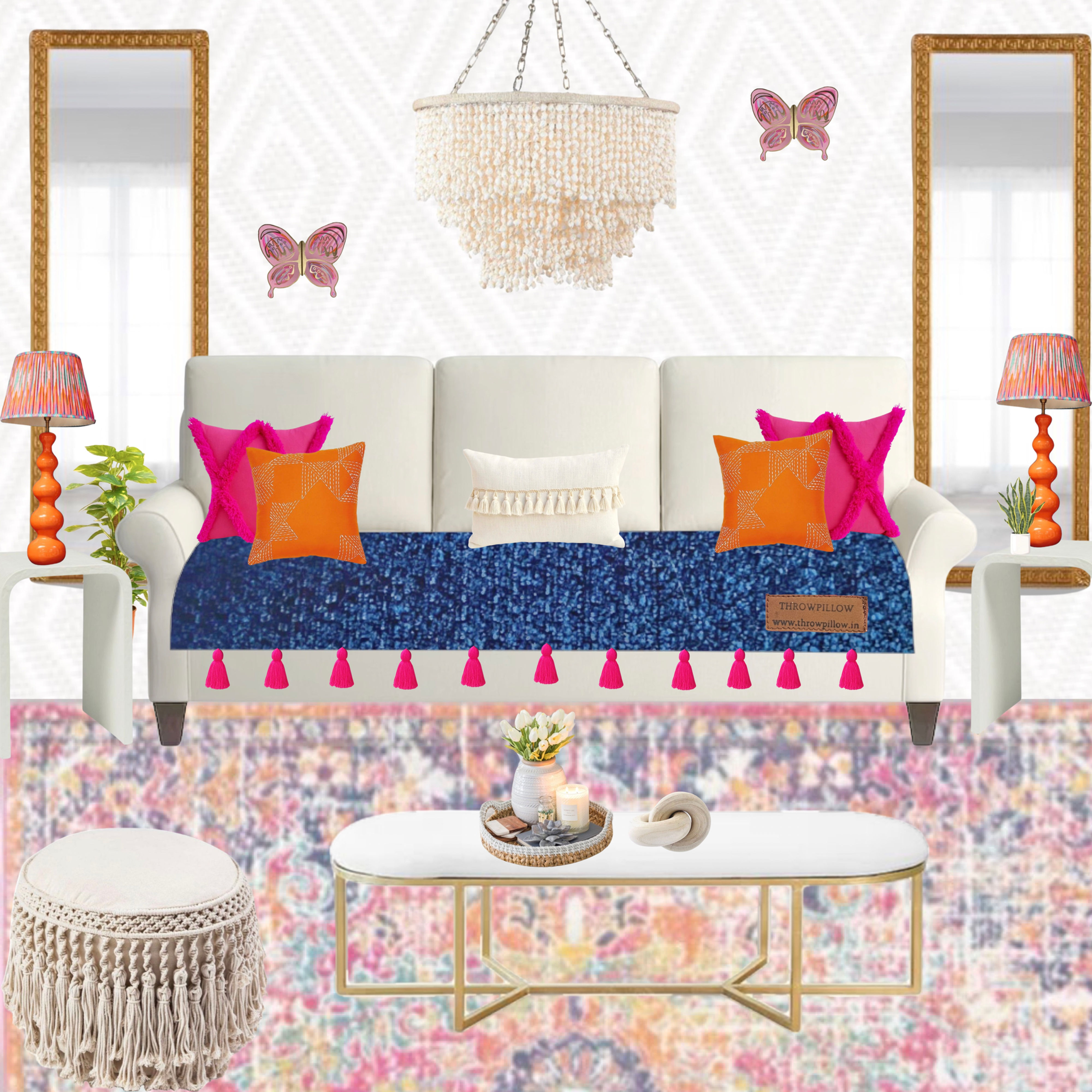 Three-Seater Sofa Cover: Customizable Durable Navy Blue Seat Cover With Tassels