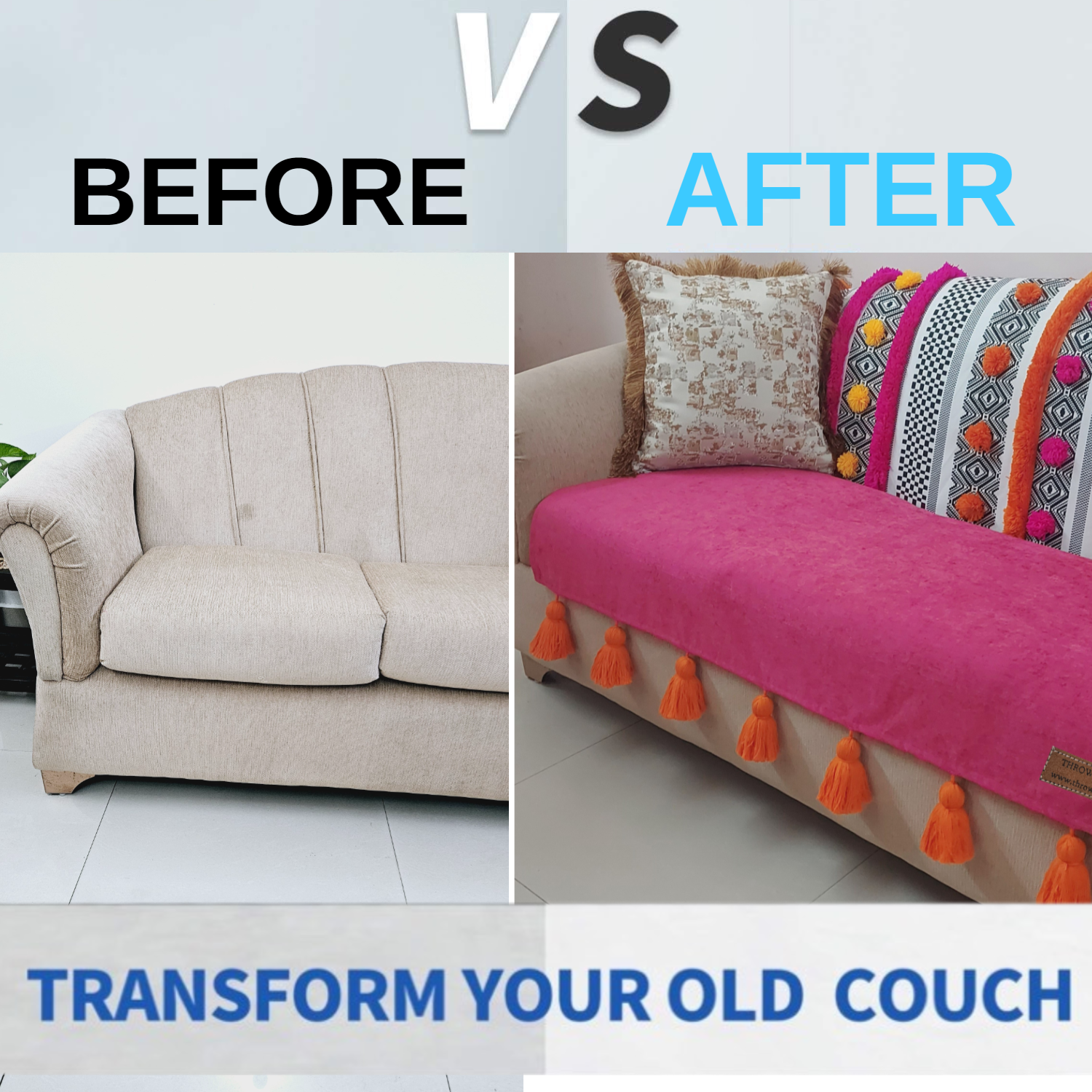 Two-Seater Designer Trendy Pink Bohemian Custisable Sofa Cover Set