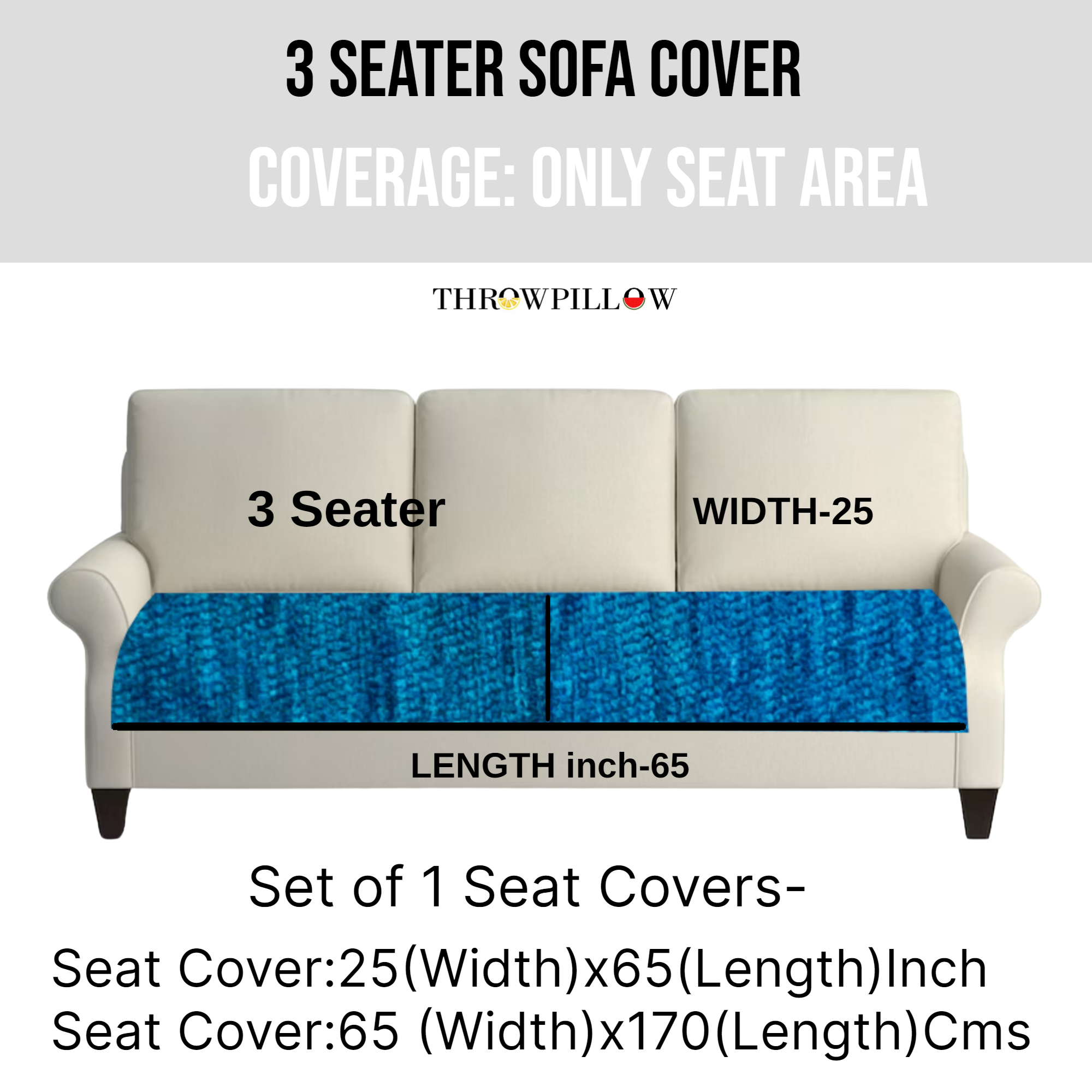 Customisable Solid Anti Slip 3 Seater Sofa Seat Cover- Corner Tassel