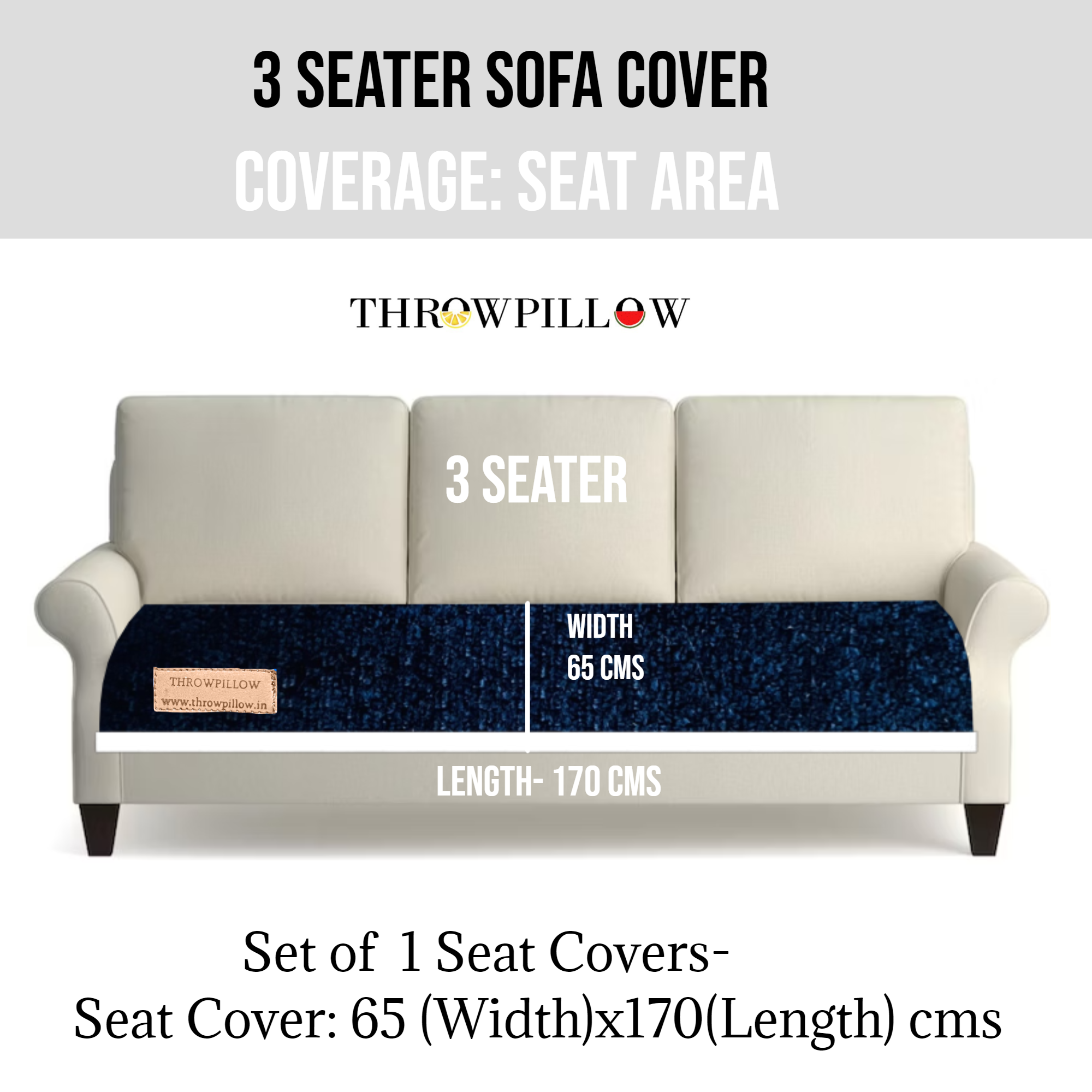 Three-Seater Sofa Cover: Customizable Durable Navy Blue Seat Cover With Tassels