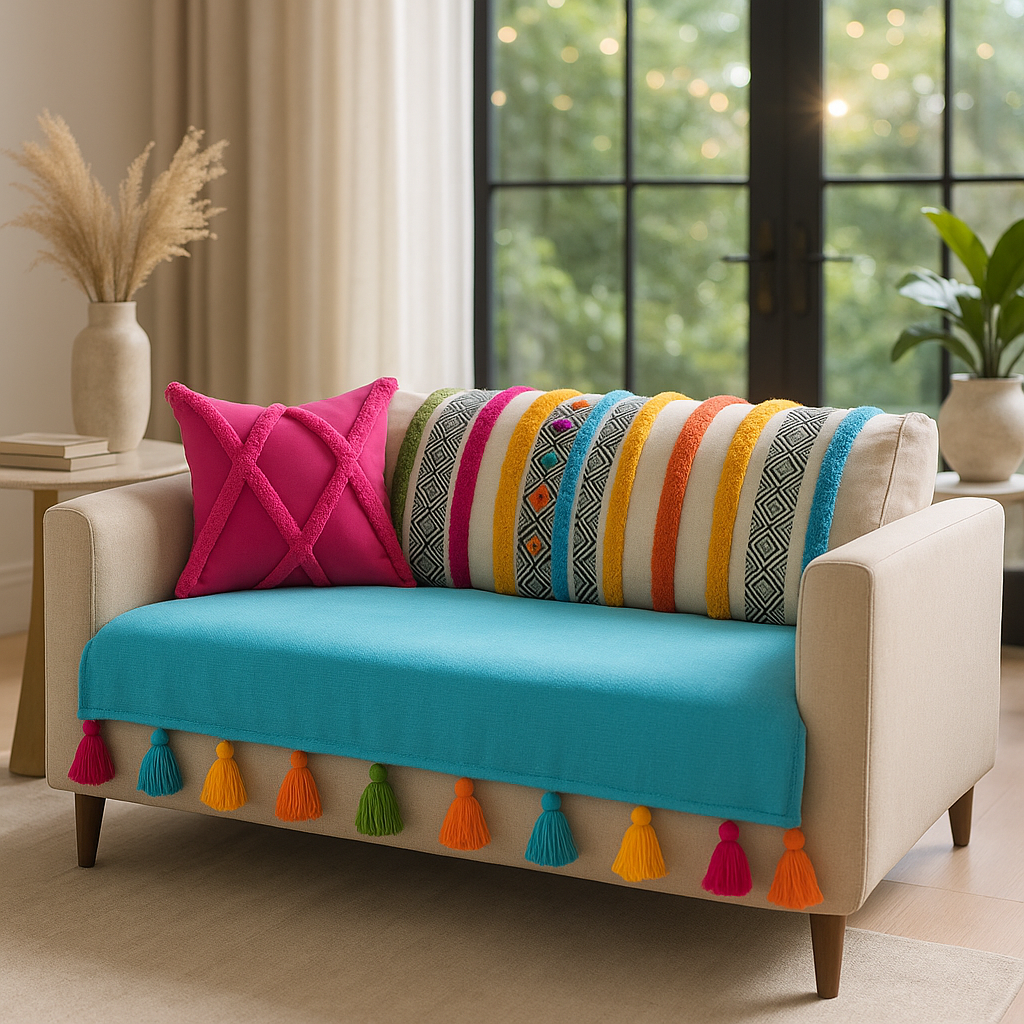 Two-Seater Designer Trendy Ice Blue Bohemian Custmisable Sofa Cover Set