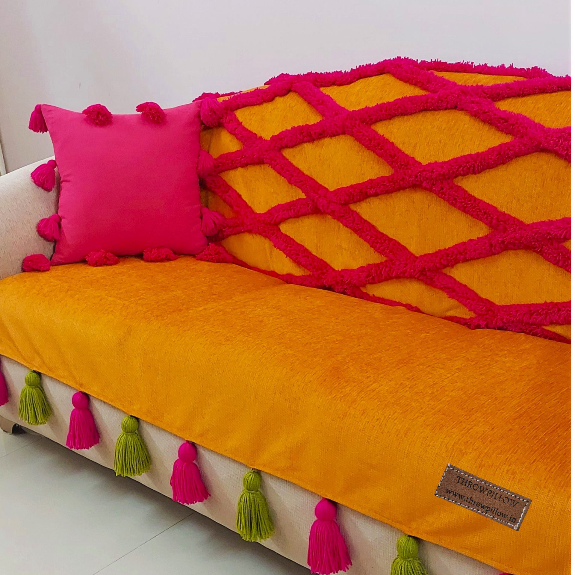 3-Seater Sofa Cover: Customizable Diamond Tufted Seat & Back Cover
