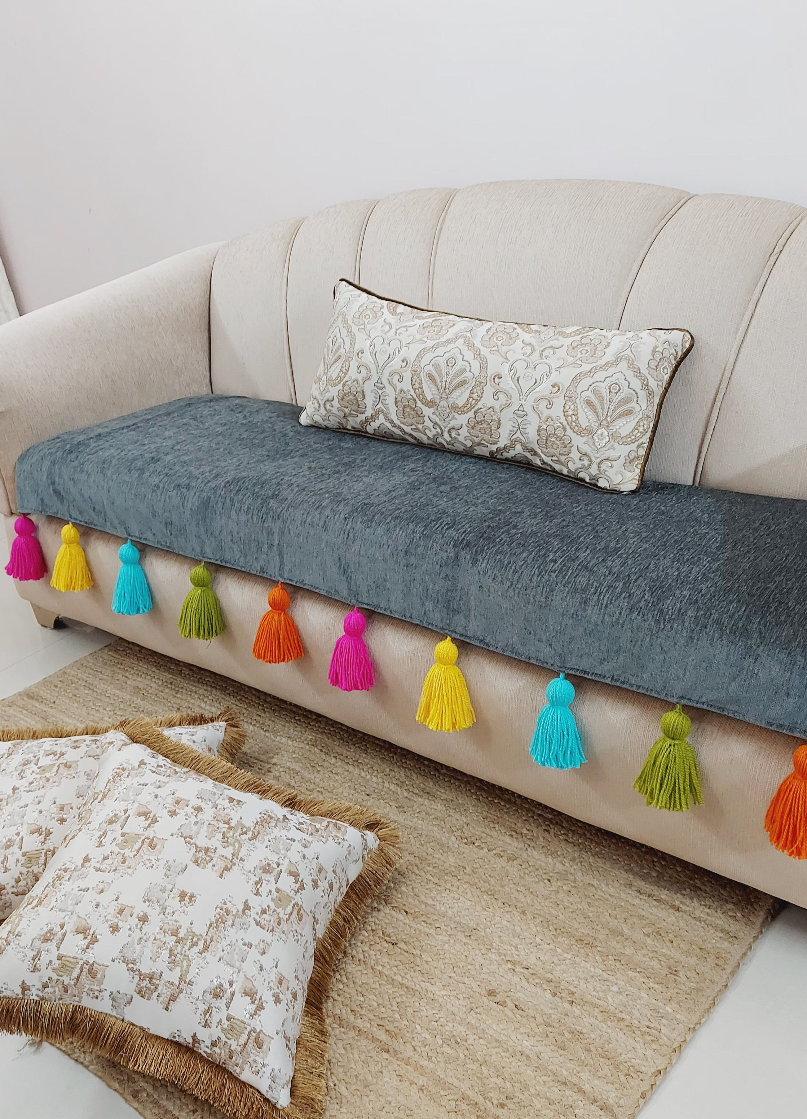Two-Seater Sofa Cover: Customizable Durable Anti-Slip Dark Grey Seat Cover