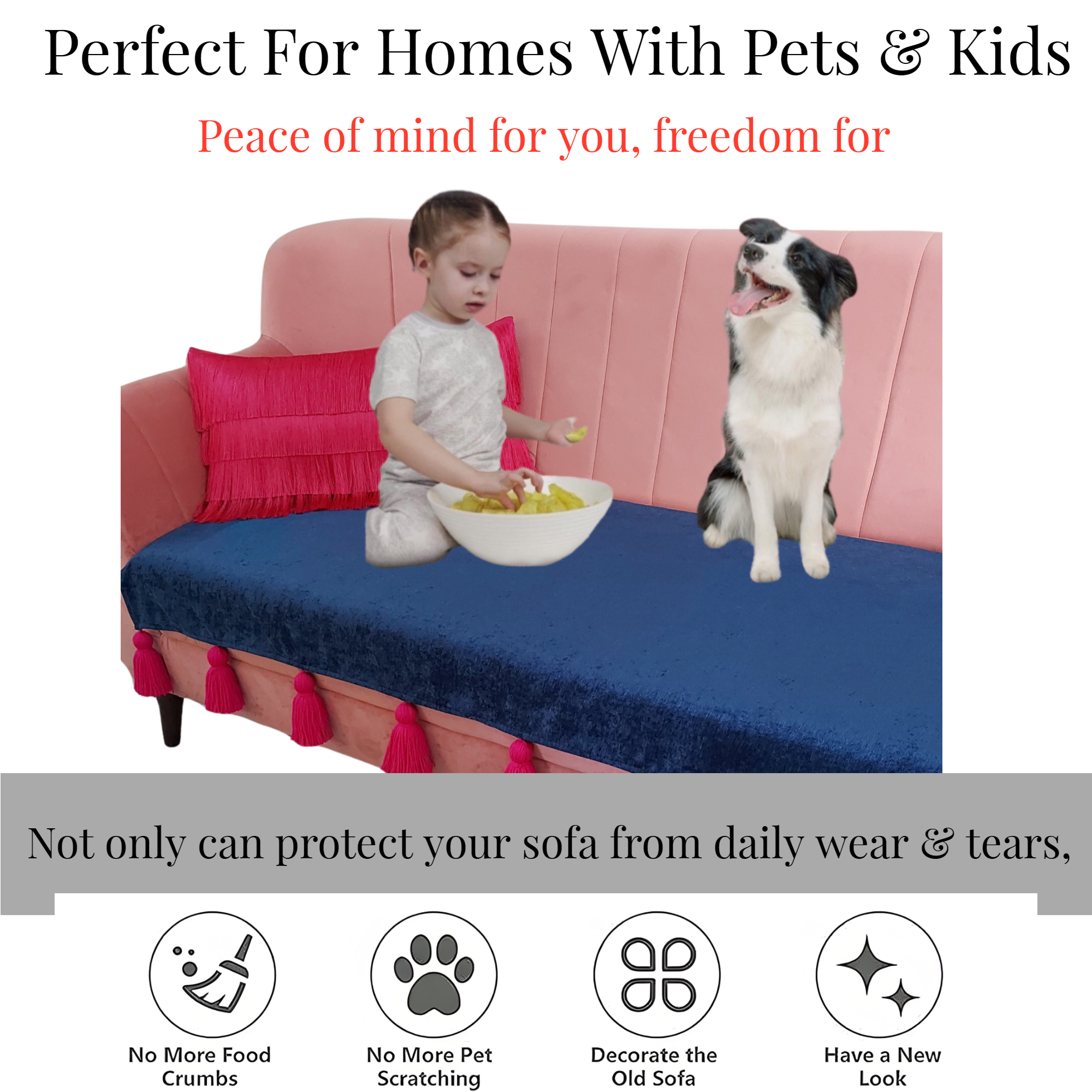 Three-Seater Sofa Cover: Customizable Navy Blue Seat & Back Cover