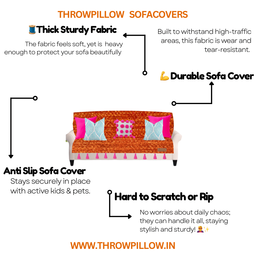 Three-Seater Sofa Cover: Customizable Orange Seat & Back Cover